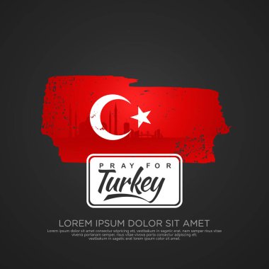 Grunge style turkish flag and map for greeting card with turkey city silhouette effect inside flag and included typography with grunge effect