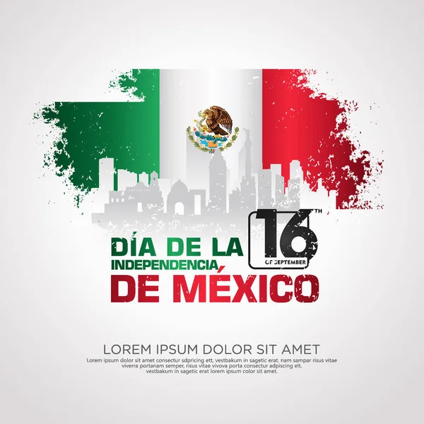 Mexico Onafhankelijkheid Dag Wenskaart Met Grunge Plons Effect Vlag Als — Stockvector