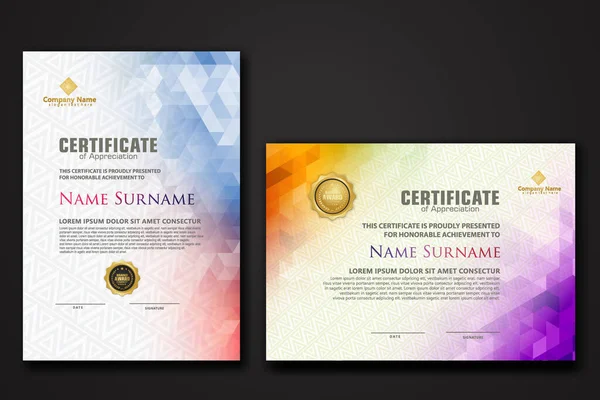 Set Modern Certificate Template Gradation Colorful Polygon Shape Ornament Background — Stock Vector