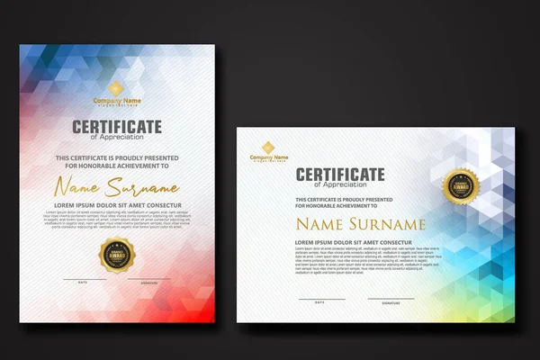 Set Modern Certificate Template Gradation Colorful Polygon Shape Ornament Background — Stock Vector