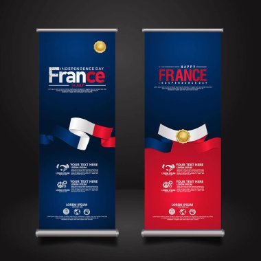 Fransa 'nın Bağımsızlık Günü kutlamaları için bayrak asın. vektör çizimleri.