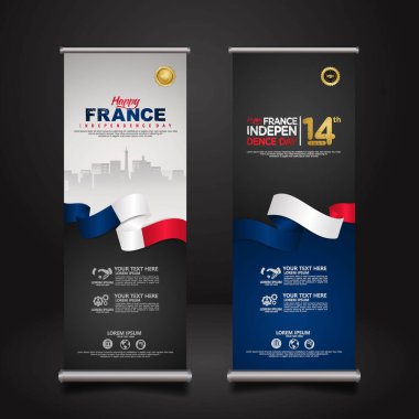 Fransa 'nın Bağımsızlık Günü kutlamaları için bayrak asın. vektör çizimleri.