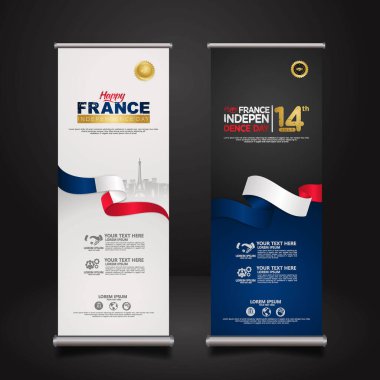 Fransa 'nın Bağımsızlık Günü kutlamaları için bayrak asın. vektör çizimleri.