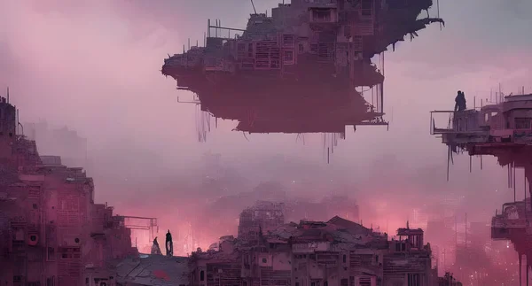 Иллюстрация Постапокалиптического Города Разрушенного После Войны Фантазия Цифрового Искусства — стоковое фото