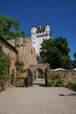 Eltville, Hesse, Almanya - 17 Ağustos 2025: Eltville Şato Kulesi tarihi Eltville am Rhein kasabası, Rheingau bölgesi, Almanya