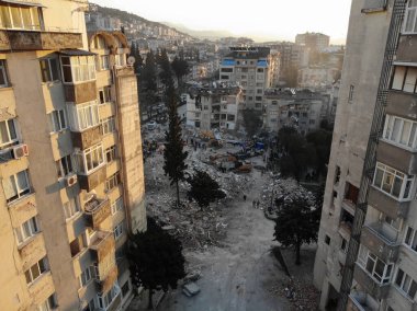 Antakya, Hatay, Turkey Drone Footage - February 10th, 2023: Turkey Earthquake, Kahramanmaras, Gaziantep, Adana, Hatay, Adiyaman February 2023, Earthquake Scenes