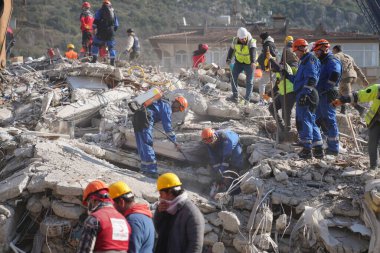 Antakya, Hatay, Türkiye - 10 Şubat 2023: Türkiye Depremi, Kahramanmaras, Gaziantep, Adana, Hatay, Adiyaman Şubat 2023, Deprem Sahneleri