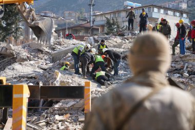 Antakya, Hatay, Türkiye - 11 Şubat 2023: Türkiye Depremi, Kahramanmaras, Gaziantep, Adana, Hatay, Adiyaman Şubat 2023, Deprem Sahneleri