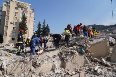 Antakya, Hatay, Türkiye - 11 Şubat 2023: Türkiye Depremi, Kahramanmaras, Gaziantep, Adana, Hatay, Adiyaman Şubat 2023, Deprem Sahneleri
