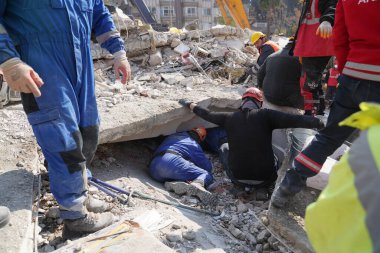 Antakya, Hatay, Türkiye - 11 Şubat 2023: Türkiye Depremi, Kahramanmaras, Gaziantep, Adana, Hatay, Adiyaman Şubat 2023, Deprem Sahneleri