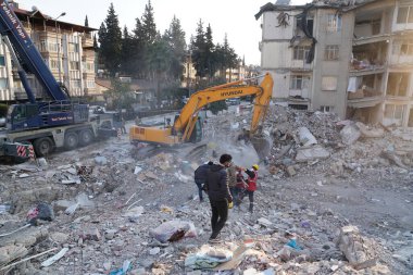 Antakya, Hatay, Türkiye - 11 Şubat 2023: Türkiye Depremi, Kahramanmaras, Gaziantep, Adana, Hatay, Adiyaman Şubat 2023, Deprem Sahneleri