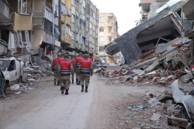 Antakya, Hatay, Türkiye - 12 Şubat 2023: Türkiye Depremi, Kahramanmaras, Gaziantep, Adana, Hatay, Adiyaman Şubat 2023, Deprem Sahneleri