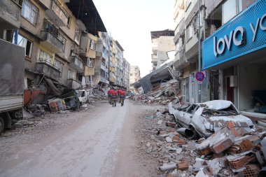 Antakya, Hatay, Türkiye - 12 Şubat 2023: Türkiye Depremi, Kahramanmaras, Gaziantep, Adana, Hatay, Adiyaman Şubat 2023, Deprem Sahneleri