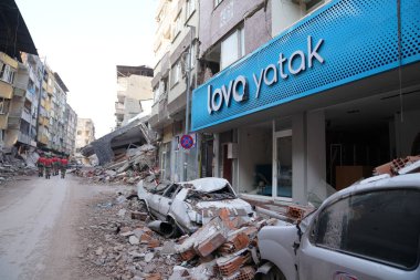 Antakya, Hatay, Türkiye - 12 Şubat 2023: Türkiye Depremi, Kahramanmaras, Gaziantep, Adana, Hatay, Adiyaman Şubat 2023, Deprem Sahneleri