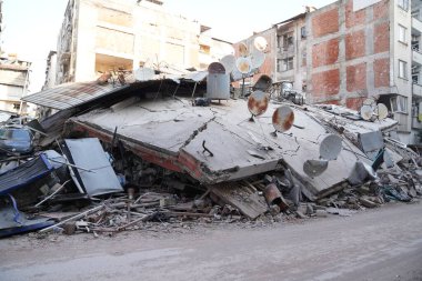 Antakya, Hatay, Türkiye - 12 Şubat 2023: Türkiye Depremi, Kahramanmaras, Gaziantep, Adana, Hatay, Adiyaman Şubat 2023, Deprem Sahneleri