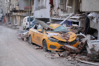 Antakya, Hatay, Türkiye - 12 Şubat 2023: Türkiye Depremi, Kahramanmaras, Gaziantep, Adana, Hatay, Adiyaman Şubat 2023, Deprem Sahneleri