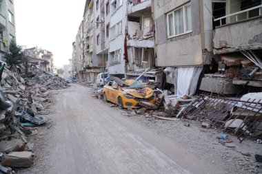 Antakya, Hatay, Türkiye - 12 Şubat 2023: Türkiye Depremi, Kahramanmaras, Gaziantep, Adana, Hatay, Adiyaman Şubat 2023, Deprem Sahneleri