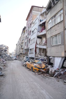 Antakya, Hatay, Türkiye - 12 Şubat 2023: Türkiye Depremi, Kahramanmaras, Gaziantep, Adana, Hatay, Adiyaman Şubat 2023, Deprem Sahneleri