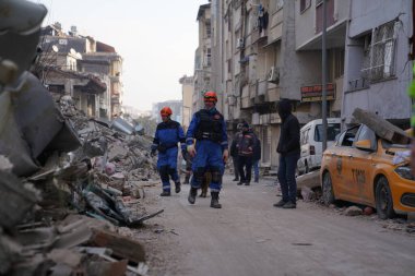 Antakya, Hatay, Türkiye - 12 Şubat 2023: Türkiye Depremi, Kahramanmaras, Gaziantep, Adana, Hatay, Adiyaman Şubat 2023, Deprem Sahneleri