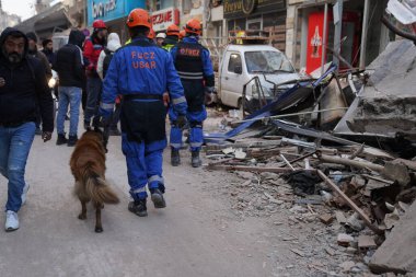 Antakya, Hatay, Türkiye - 12 Şubat 2023: Türkiye Depremi, Kahramanmaras, Gaziantep, Adana, Hatay, Adiyaman Şubat 2023, Deprem Sahneleri