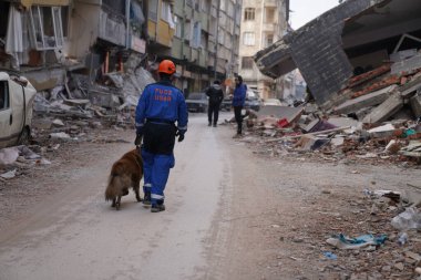Antakya, Hatay, Türkiye - 12 Şubat 2023: Türkiye Depremi, Kahramanmaras, Gaziantep, Adana, Hatay, Adiyaman Şubat 2023, Deprem Sahneleri