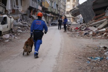 Antakya, Hatay, Türkiye - 12 Şubat 2023: Türkiye Depremi, Kahramanmaras, Gaziantep, Adana, Hatay, Adiyaman Şubat 2023, Deprem Sahneleri