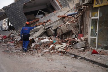 Antakya, Hatay, Türkiye - 12 Şubat 2023: Türkiye Depremi, Kahramanmaras, Gaziantep, Adana, Hatay, Adiyaman Şubat 2023, Deprem Sahneleri