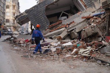 Antakya, Hatay, Türkiye - 12 Şubat 2023: Türkiye Depremi, Kahramanmaras, Gaziantep, Adana, Hatay, Adiyaman Şubat 2023, Deprem Sahneleri