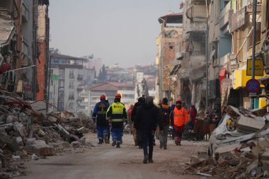 Antakya, Hatay, Türkiye - 12 Şubat 2023: Türkiye Depremi, Kahramanmaras, Gaziantep, Adana, Hatay, Adiyaman Şubat 2023, Deprem Sahneleri
