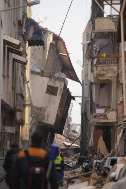 Antakya, Hatay, Türkiye - 12 Şubat 2023: Türkiye Depremi, Kahramanmaras, Gaziantep, Adana, Hatay, Adiyaman Şubat 2023, Deprem Sahneleri