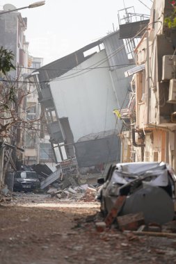 Antakya, Hatay, Türkiye - 12 Şubat 2023: Türkiye Depremi, Kahramanmaras, Gaziantep, Adana, Hatay, Adiyaman Şubat 2023, Deprem Sahneleri