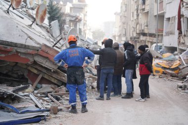 Antakya, Hatay, Türkiye - 12 Şubat 2023: Türkiye Depremi, Kahramanmaras, Gaziantep, Adana, Hatay, Adiyaman Şubat 2023, Deprem Sahneleri