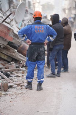 Antakya, Hatay, Türkiye - 12 Şubat 2023: Türkiye Depremi, Kahramanmaras, Gaziantep, Adana, Hatay, Adiyaman Şubat 2023, Deprem Sahneleri