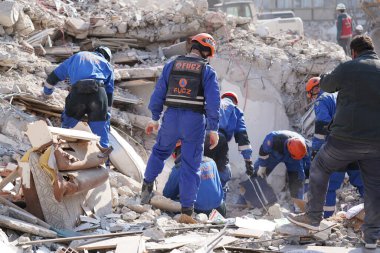 Antakya, Hatay, Türkiye - 12 Şubat 2023: Türkiye Depremi, Kahramanmaras, Gaziantep, Adana, Hatay, Adiyaman Şubat 2023, Deprem Sahneleri