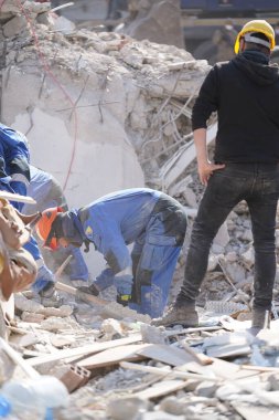 Antakya, Hatay, Türkiye - 12 Şubat 2023: Türkiye Depremi, Kahramanmaras, Gaziantep, Adana, Hatay, Adiyaman Şubat 2023, Deprem Sahneleri