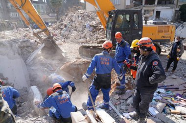 Antakya, Hatay, Türkiye - 12 Şubat 2023: Türkiye Depremi, Kahramanmaras, Gaziantep, Adana, Hatay, Adiyaman Şubat 2023, Deprem Sahneleri