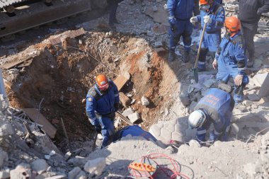 Antakya, Hatay, Türkiye - 12 Şubat 2023: Türkiye Depremi, Kahramanmaras, Gaziantep, Adana, Hatay, Adiyaman Şubat 2023, Deprem Sahneleri