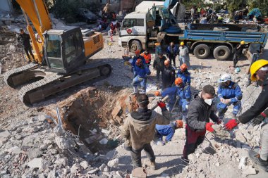 Antakya, Hatay, Türkiye - 12 Şubat 2023: Türkiye Depremi, Kahramanmaras, Gaziantep, Adana, Hatay, Adiyaman Şubat 2023, Deprem Sahneleri
