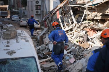Antakya, Hatay, Türkiye - 12 Şubat 2023: Türkiye Depremi, Kahramanmaras, Gaziantep, Adana, Hatay, Adiyaman Şubat 2023, Deprem Sahneleri