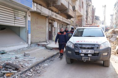 Antakya, Hatay, Türkiye - 12 Şubat 2023: Türkiye Depremi, Kahramanmaras, Gaziantep, Adana, Hatay, Adiyaman Şubat 2023, Deprem Sahneleri
