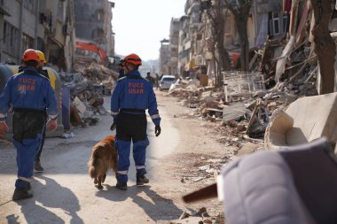 Antakya, Hatay, Türkiye - 12 Şubat 2023: Türkiye Depremi, Kahramanmaras, Gaziantep, Adana, Hatay, Adiyaman Şubat 2023, Deprem Sahneleri