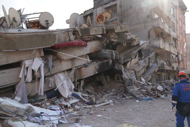 Antakya, Hatay, Türkiye - 12 Şubat 2023: Türkiye Depremi, Kahramanmaras, Gaziantep, Adana, Hatay, Adiyaman Şubat 2023, Deprem Sahneleri