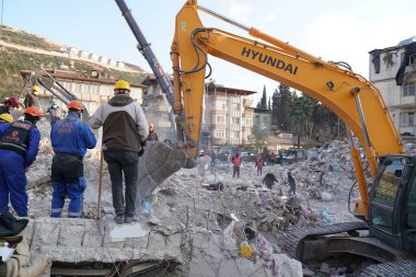 Antakya, Hatay, Türkiye - 12 Şubat 2023: Türkiye Depremi, Kahramanmaras, Gaziantep, Adana, Hatay, Adiyaman Şubat 2023, Deprem Sahneleri