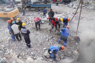 Antakya, Hatay, Türkiye - 12 Şubat 2023: Türkiye Depremi, Kahramanmaras, Gaziantep, Adana, Hatay, Adiyaman Şubat 2023, Deprem Sahneleri