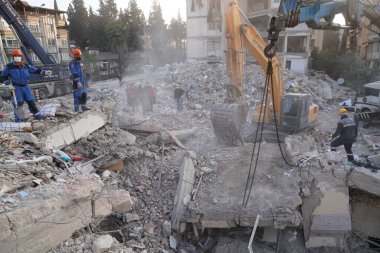 Antakya, Hatay, Türkiye - 12 Şubat 2023: Türkiye Depremi, Kahramanmaras, Gaziantep, Adana, Hatay, Adiyaman Şubat 2023, Deprem Sahneleri