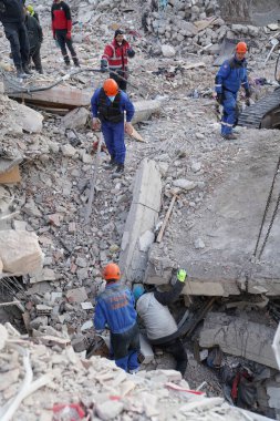 Antakya, Hatay, Türkiye - 12 Şubat 2023: Türkiye Depremi, Kahramanmaras, Gaziantep, Adana, Hatay, Adiyaman Şubat 2023, Deprem Sahneleri