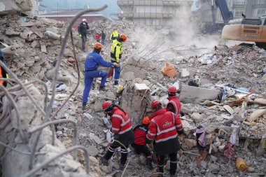 Antakya, Hatay, Türkiye - 13 Şubat 2023: Türkiye Depremi, Kahramanmaras, Gaziantep, Adana, Hatay, Adiyaman Şubat 2023, Deprem Sahneleri