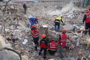 Antakya, Hatay, Türkiye - 13 Şubat 2023: Türkiye Depremi, Kahramanmaras, Gaziantep, Adana, Hatay, Adiyaman Şubat 2023, Deprem Sahneleri