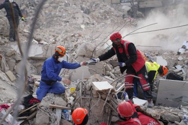 Antakya, Hatay, Türkiye - 13 Şubat 2023: Türkiye Depremi, Kahramanmaras, Gaziantep, Adana, Hatay, Adiyaman Şubat 2023, Deprem Sahneleri