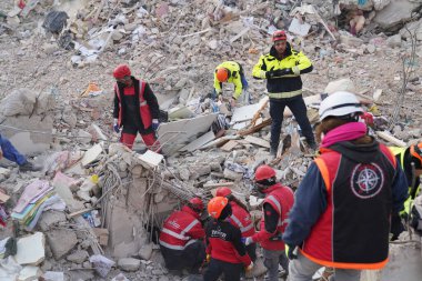 Antakya, Hatay, Türkiye - 13 Şubat 2023: Türkiye Depremi, Kahramanmaras, Gaziantep, Adana, Hatay, Adiyaman Şubat 2023, Deprem Sahneleri